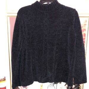 Minimalist Vintage Black basic oversize velour chunky knit turtleneck Sweater